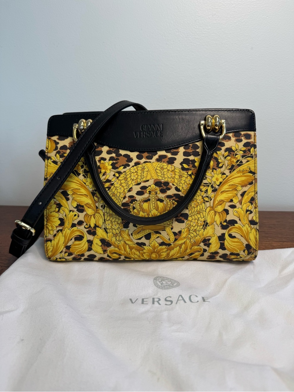 Versace Vintage Leopard Baroque Sunburst 2-Way Bag w/Dust Bag and COA